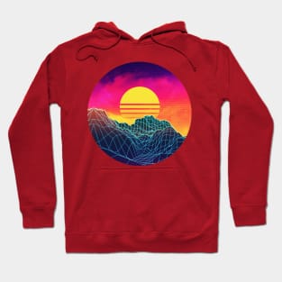 Neon glowing sun grid mountain Hoodie